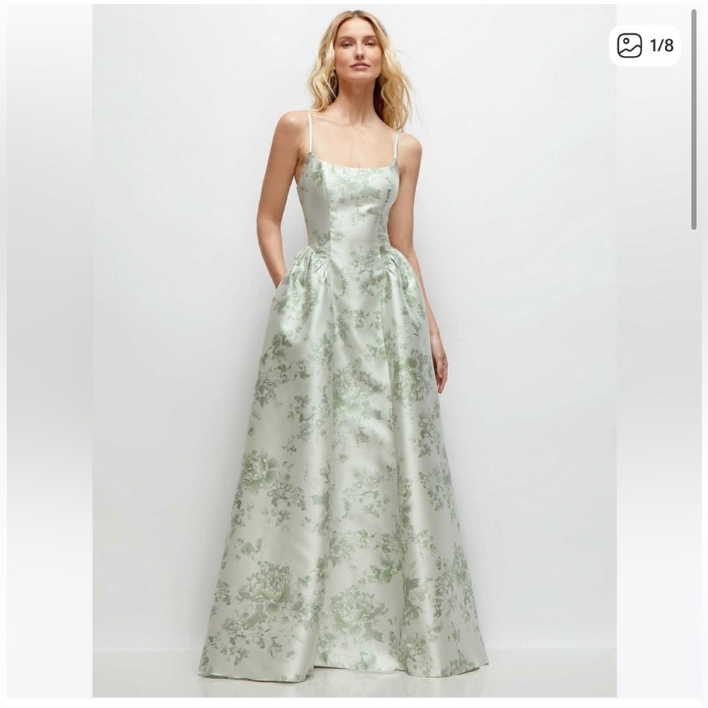 Dessy Collection Jillian Basque Waist Satin Twill Gown in Sage Cottage Rose